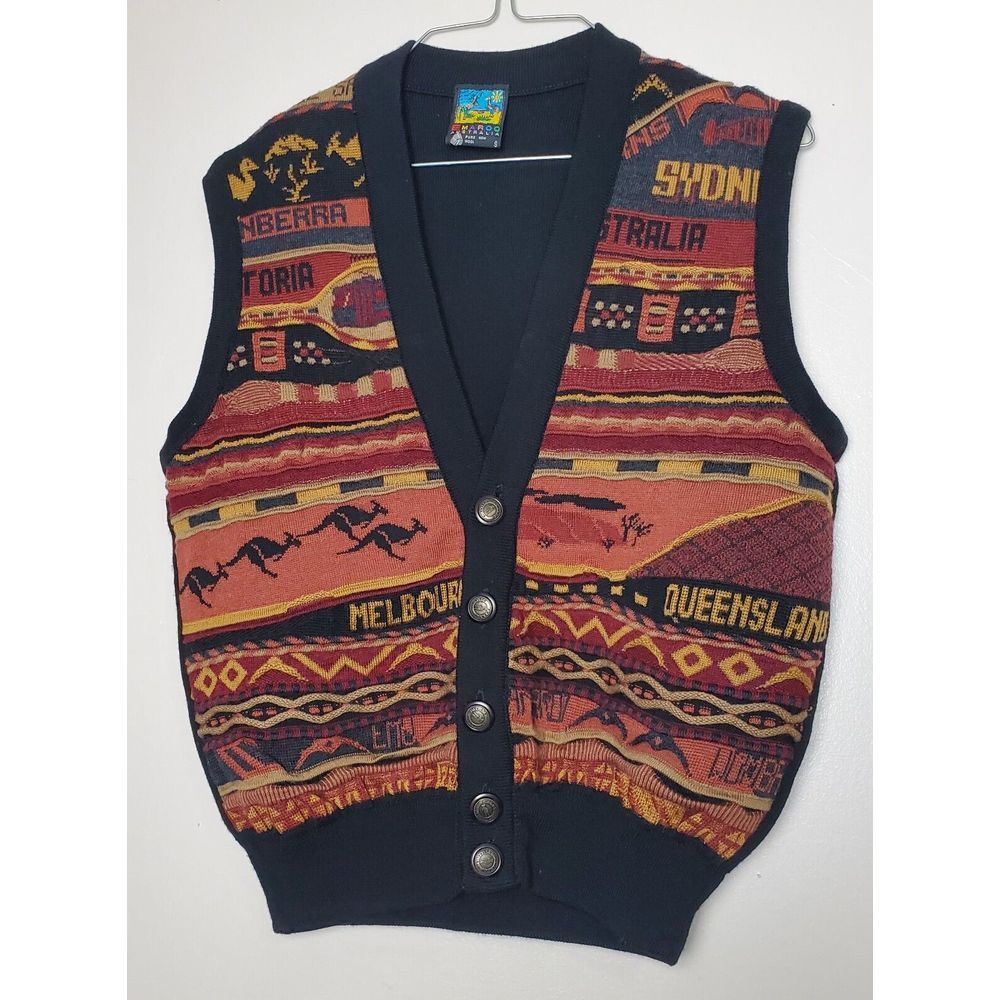 Emaroo Australia Wool Sweater Vest‎ Kangaroo Small 3D Knit Cosby Grandpacore